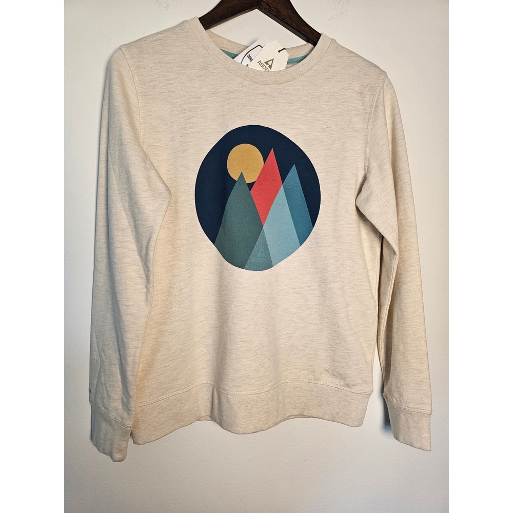 Gorpcore Ascend Mountain Graphic Sweatshirt Womens Small Oatmeal Organic Cotton